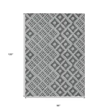 8' X 10' Gray And Light Gray Geometric Washable Indoor Outdoor Area Rug