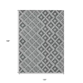 10' X 14' Gray And Light Gray Geometric Washable Indoor Outdoor Area Rug