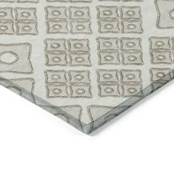 3' X 5' Ivory And Beige Geometric Washable Indoor Outdoor Area Rug