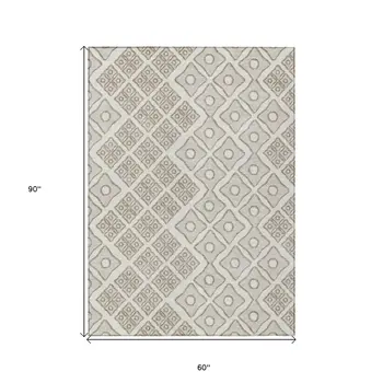 5' X 8' Ivory And Beige Geometric Washable Indoor Outdoor Area Rug