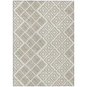 5' X 8' Ivory And Beige Geometric Washable Indoor Outdoor Area Rug