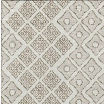 5' X 8' Ivory And Beige Geometric Washable Indoor Outdoor Area Rug