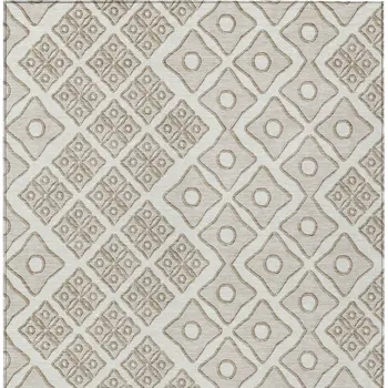8' X 10' Ivory And Beige Geometric Washable Indoor Outdoor Area Rug