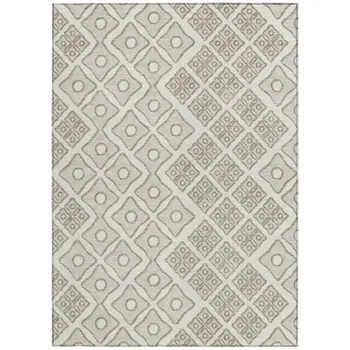 10' X 14' Ivory And Beige Geometric Washable Indoor Outdoor Area Rug