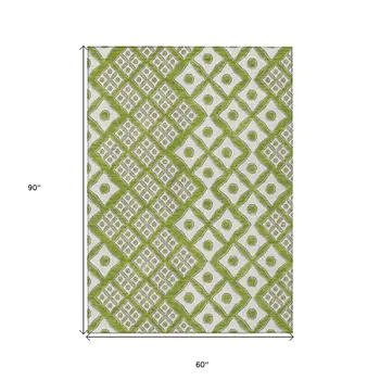 5' X 8' Lime Green And Ivory Geometric Washable Indoor Outdoor Area Rug