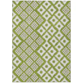 5' X 8' Lime Green And Ivory Geometric Washable Indoor Outdoor Area Rug