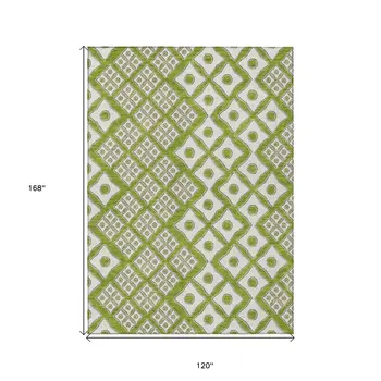 10' X 14' Lime Green And Ivory Geometric Washable Indoor Outdoor Area Rug