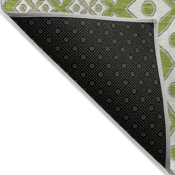 10' X 14' Lime Green And Ivory Geometric Washable Indoor Outdoor Area Rug