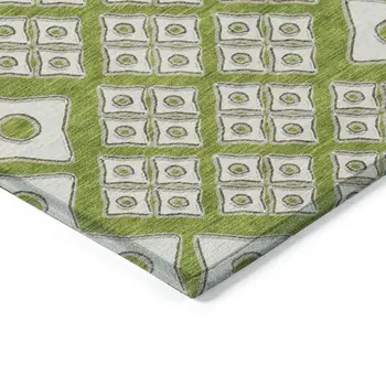 10' X 14' Lime Green And Ivory Geometric Washable Indoor Outdoor Area Rug