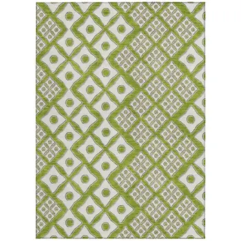 10' X 14' Lime Green And Ivory Geometric Washable Indoor Outdoor Area Rug