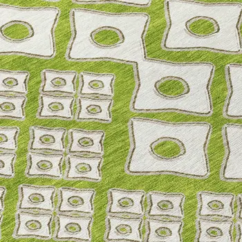 10' X 14' Lime Green And Ivory Geometric Washable Indoor Outdoor Area Rug