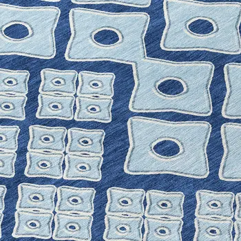 8' Navy Blue And Light Blue Round Geometric Washable Indoor Outdoor Area Rug