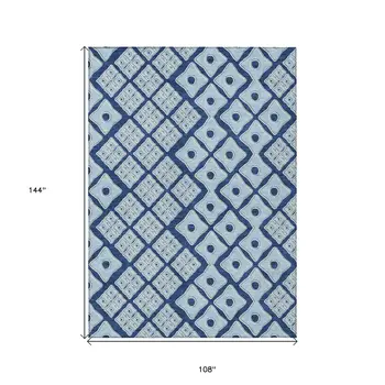9' X 12' Navy Blue And Light Blue Geometric Washable Indoor Outdoor Area Rug