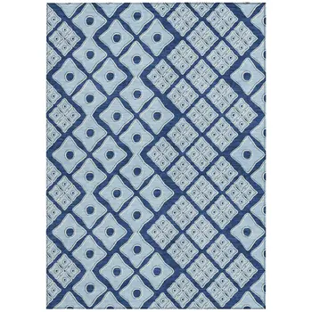 10' X 14' Navy Blue And Light Blue Geometric Washable Indoor Outdoor Area Rug
