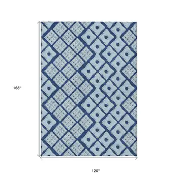 10' X 14' Navy Blue And Light Blue Geometric Washable Indoor Outdoor Area Rug