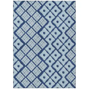 10' X 14' Navy Blue And Light Blue Geometric Washable Indoor Outdoor Area Rug