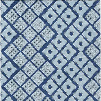 10' X 14' Navy Blue And Light Blue Geometric Washable Indoor Outdoor Area Rug