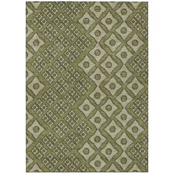 5' X 8' Olive Green And Gray Geometric Washable Indoor Outdoor Area Rug