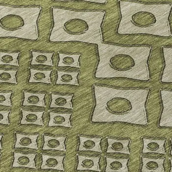8' Olive Green And Gray Round Geometric Washable Indoor Outdoor Area Rug