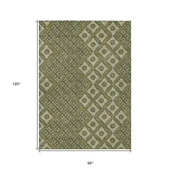 8' X 10' Olive Green And Gray Geometric Washable Indoor Outdoor Area Rug