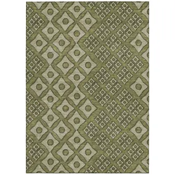 8' X 10' Olive Green And Gray Geometric Washable Indoor Outdoor Area Rug