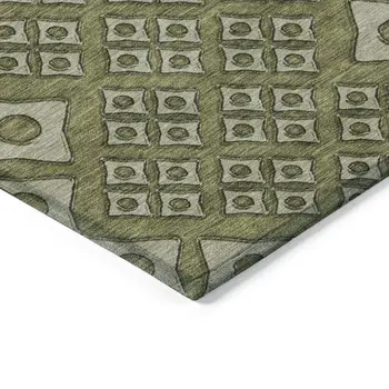 9' X 12' Olive Green And Gray Geometric Washable Indoor Outdoor Area Rug