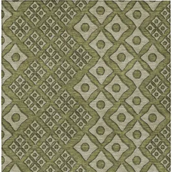 10' X 14' Olive Green And Gray Geometric Washable Indoor Outdoor Area Rug