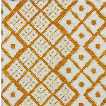 3' X 5' Orange And Ivory Geometric Washable Indoor Outdoor Area Rug