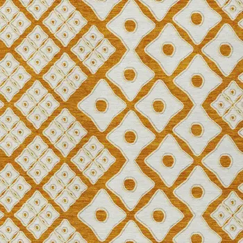 5' X 8' Orange And Ivory Geometric Washable Indoor Outdoor Area Rug