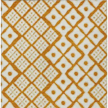 9' X 12' Orange And Ivory Geometric Washable Indoor Outdoor Area Rug