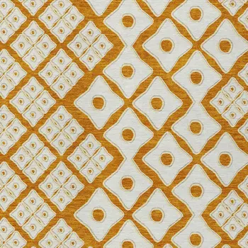 9' X 12' Orange And Ivory Geometric Washable Indoor Outdoor Area Rug