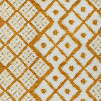 10' X 14' Orange And Ivory Geometric Washable Indoor Outdoor Area Rug