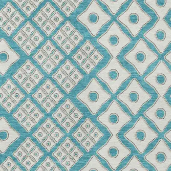 5' X 8' Teal Blue And Ivory Geometric Washable Indoor Outdoor Area Rug