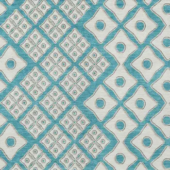 9' X 12' Teal Blue And Ivory Geometric Washable Indoor Outdoor Area Rug