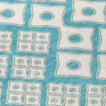 9' X 12' Teal Blue And Ivory Geometric Washable Indoor Outdoor Area Rug