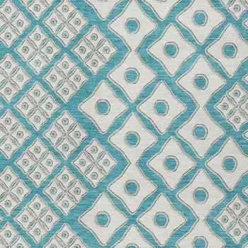 10' X 14' Teal Blue And Ivory Geometric Washable Indoor Outdoor Area Rug