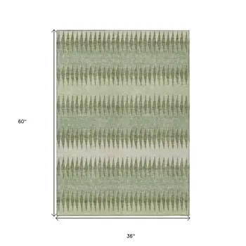 3' X 5' Artichoke Green And Light Green Striped Washable Indoor Outdoor Area Rug