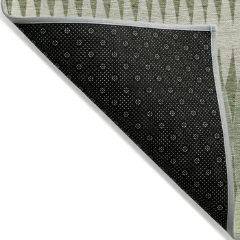 3' X 5' Artichoke Green And Light Green Striped Washable Indoor Outdoor Area Rug