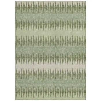 3' X 5' Artichoke Green And Light Green Striped Washable Indoor Outdoor Area Rug