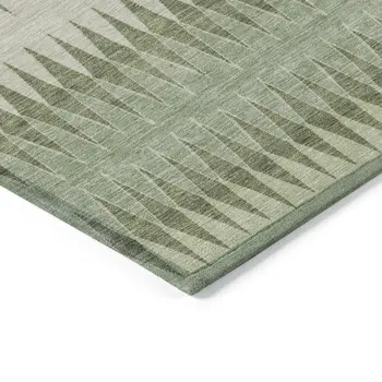 5' X 8' Artichoke Green And Light Green Striped Washable Indoor Outdoor Area Rug