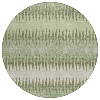 8' Artichoke Green And Light Green Round Striped Washable Indoor Outdoor Area Rug