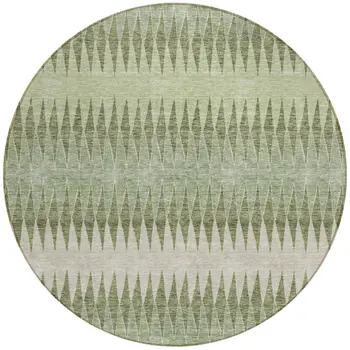 8' Artichoke Green And Light Green Round Striped Washable Indoor Outdoor Area Rug
