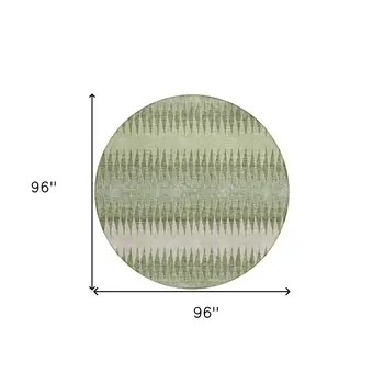 8' Artichoke Green And Light Green Round Striped Washable Indoor Outdoor Area Rug