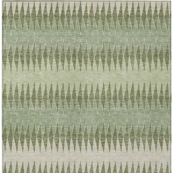 9' X 12' Artichoke Green And Light Green Striped Washable Indoor Outdoor Area Rug