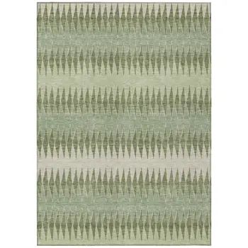 9' X 12' Artichoke Green And Light Green Striped Washable Indoor Outdoor Area Rug