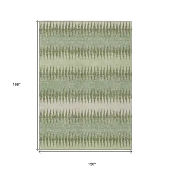 10' X 14' Artichoke Green And Light Green Striped Washable Indoor Outdoor Area Rug