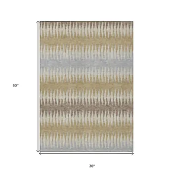 3' X 5' Beige Gray And Brown Striped Washable Indoor Outdoor Area Rug