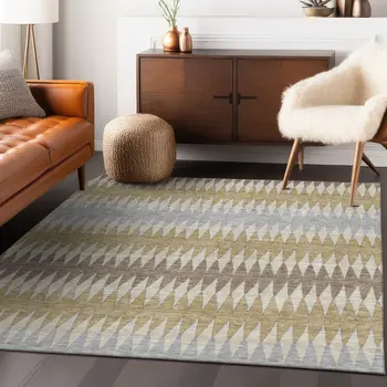 8' X 10' Beige Gray And Brown Striped Washable Indoor Outdoor Area Rug