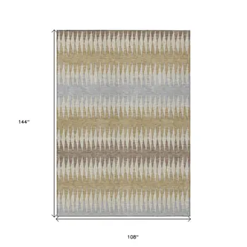 9' X 12' Beige Gray And Brown Striped Washable Indoor Outdoor Area Rug