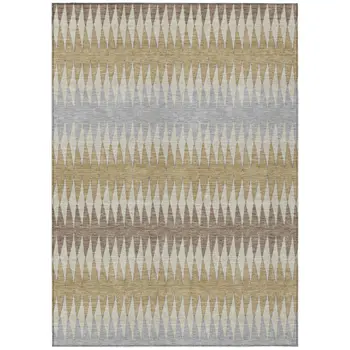 9' X 12' Beige Gray And Brown Striped Washable Indoor Outdoor Area Rug
